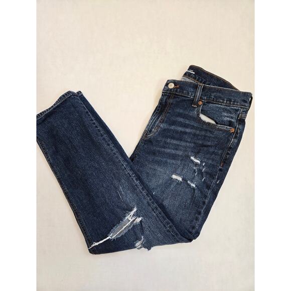 Old Navy Mid Rise Boyfriend Jeans Sz 10 Dark Wash Distressed Jeans - Picture 4 of 6